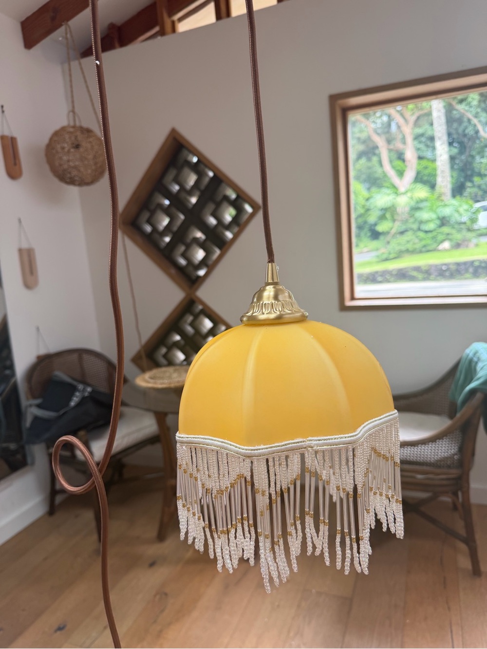 Yellow Beaded Fringe Vintage Pendant Lamp - Home Accents